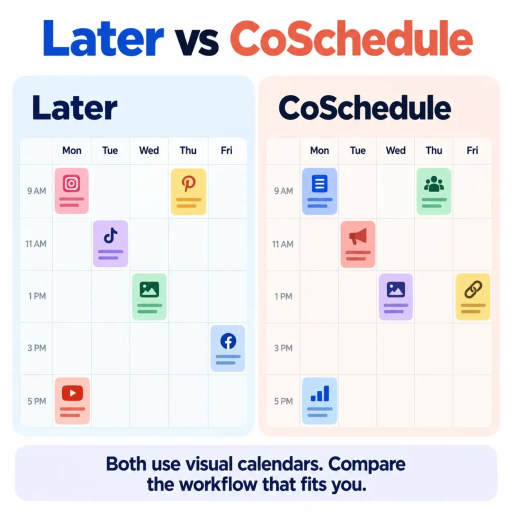 Later versus CoSchedule visual social media calendar comparison